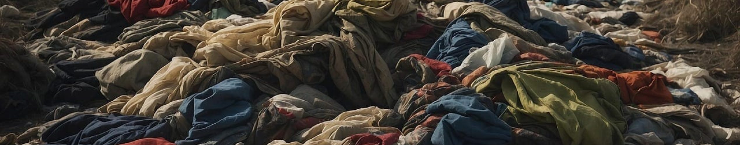 Pile of discarded clothing in a landfill, illustrating fast-fashion waste and environmental impact